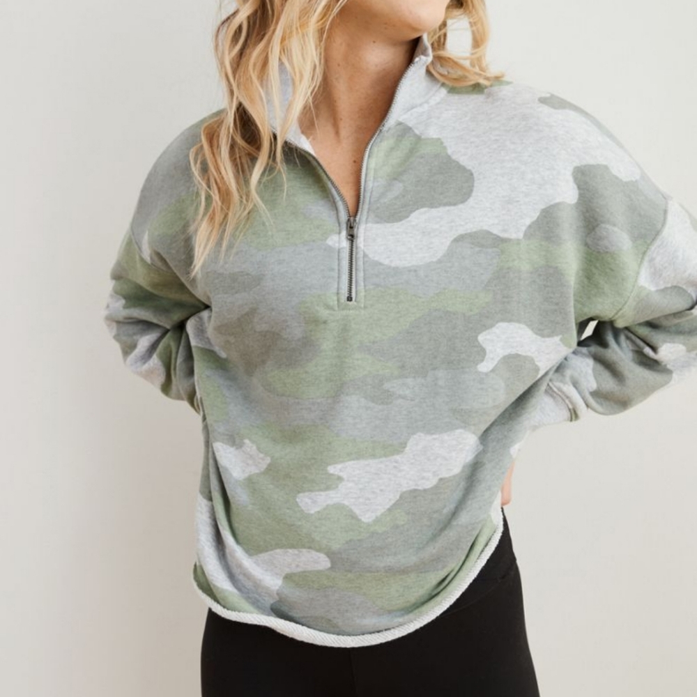 Aerie Sunday Soft Camo Quarter Zip Sweatshirt L